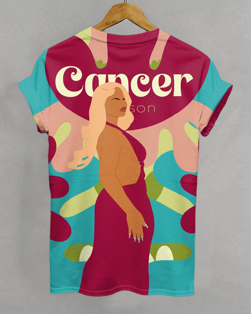 Cancer Cartoon Illustrations Print Crew Neck Short Sleeve Tshirt
