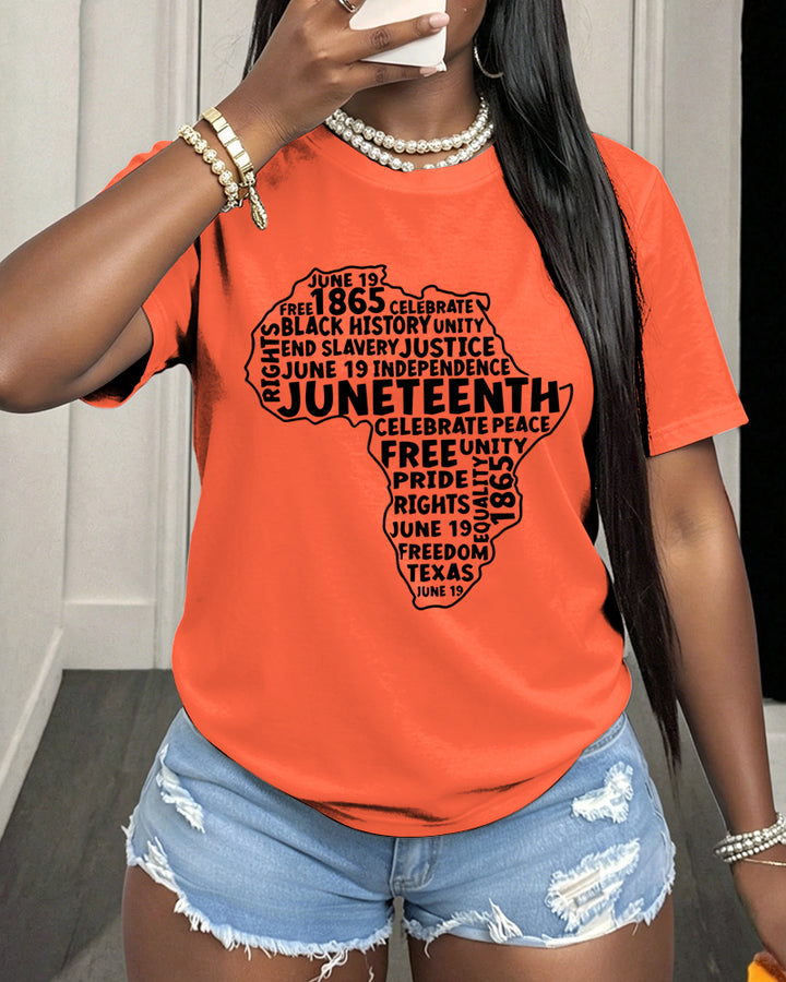 100% Cotton Juneteenth Fun African Map Crew Neck Short Sleeve Tshirt