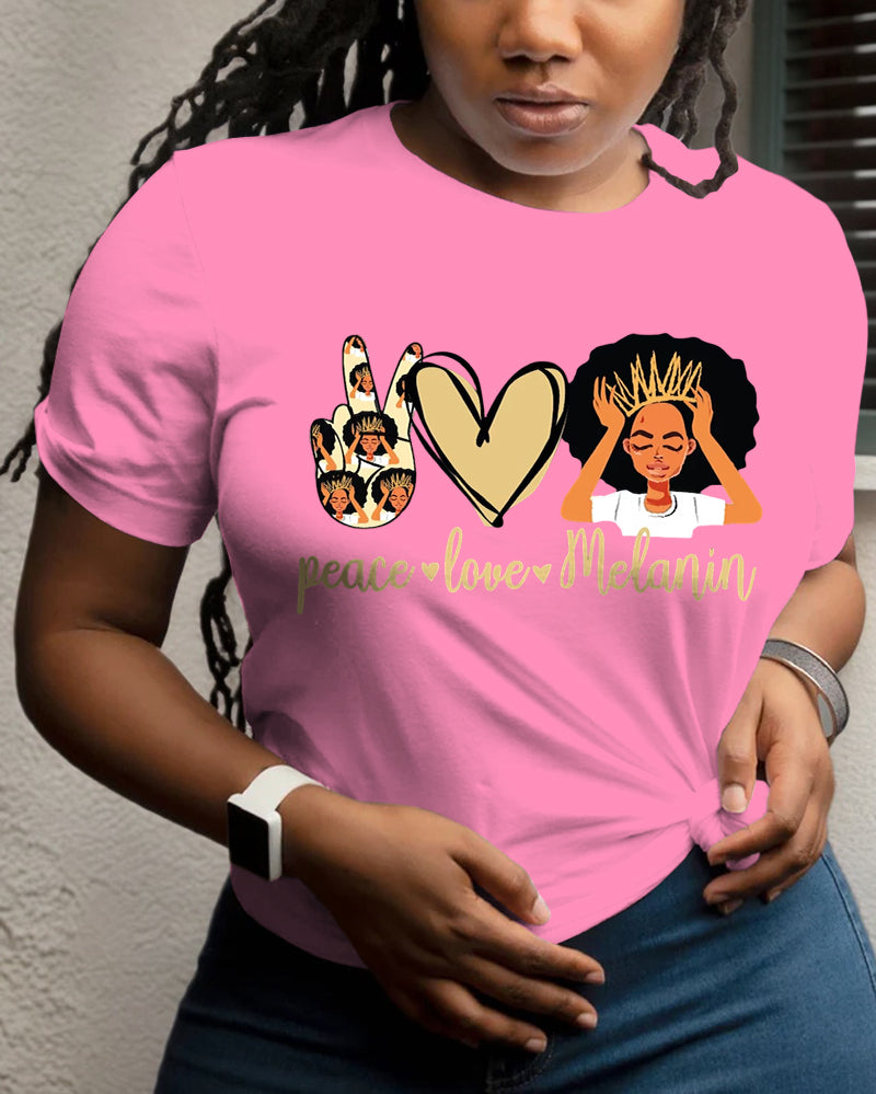 100% Cotton Peace Love Melanin Crew Neck Short Sleeve Tshirt