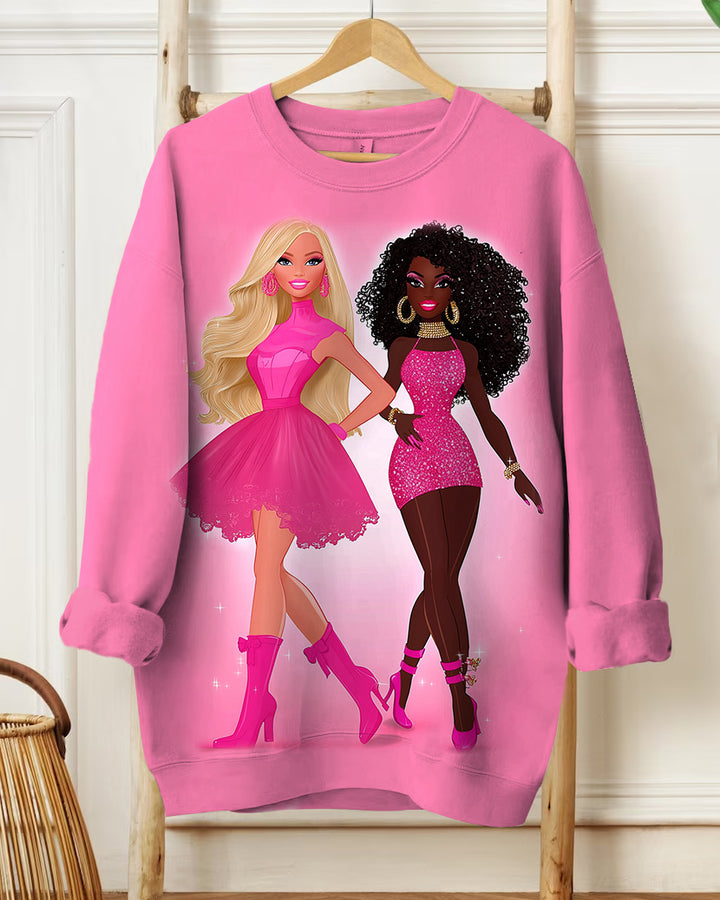 Fashion Girl Printed Long-Sleeved Round-Neck Sweatshirt