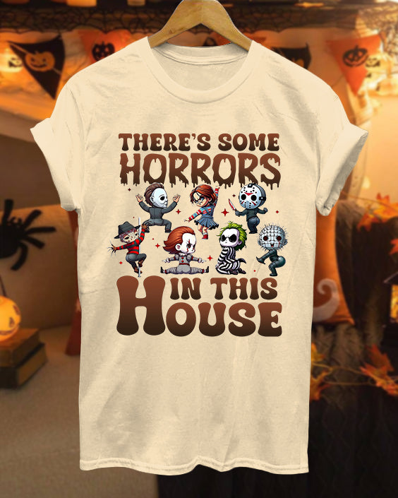 There Are Horrors In This House Pumpkin Hallowee 100% Cotton Crew Neck Short Sleeve Tshirt