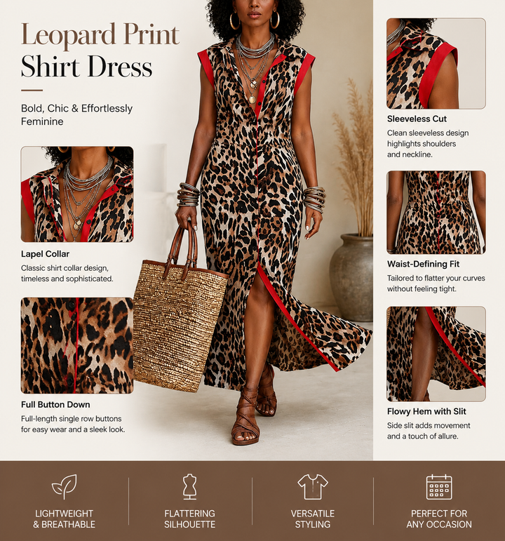 Women's Casual Leopard Colorblock Tailored Maxi Dress