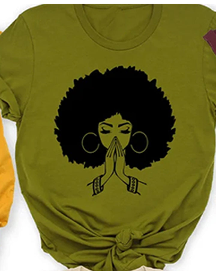 Simple black girl cartoon print ladies short-sleeved T-shirt
