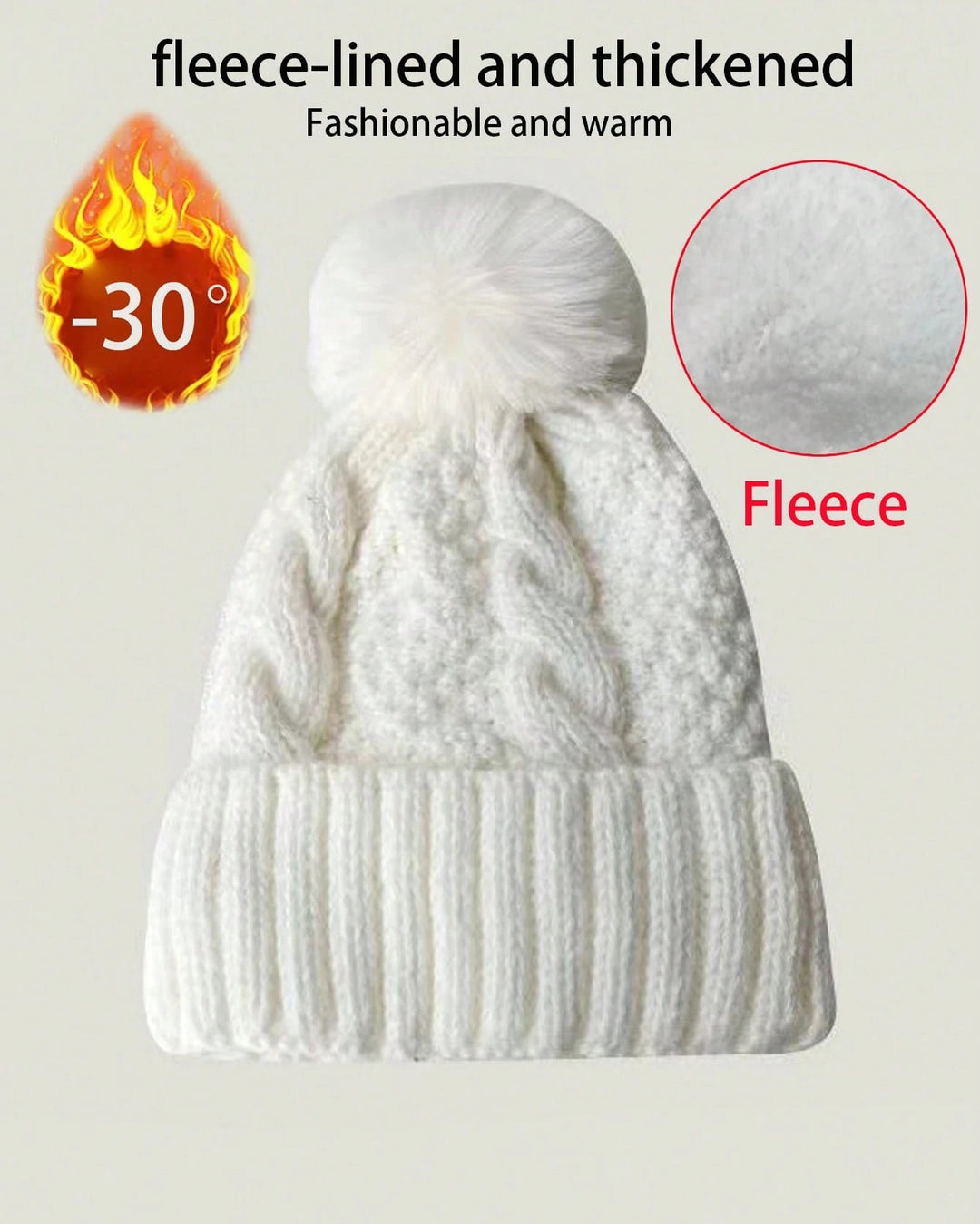Women Warm Knitted Hat With Large Fur Pom Pom