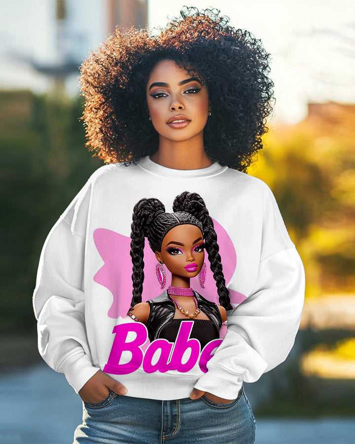 Fashion Girl Printed Long-Sleeved Round-Neck Sweatshirt