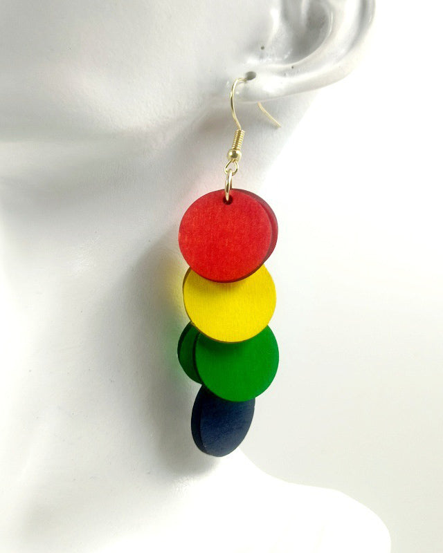 Grape Bunch Multicolor Wood Cut Earrings