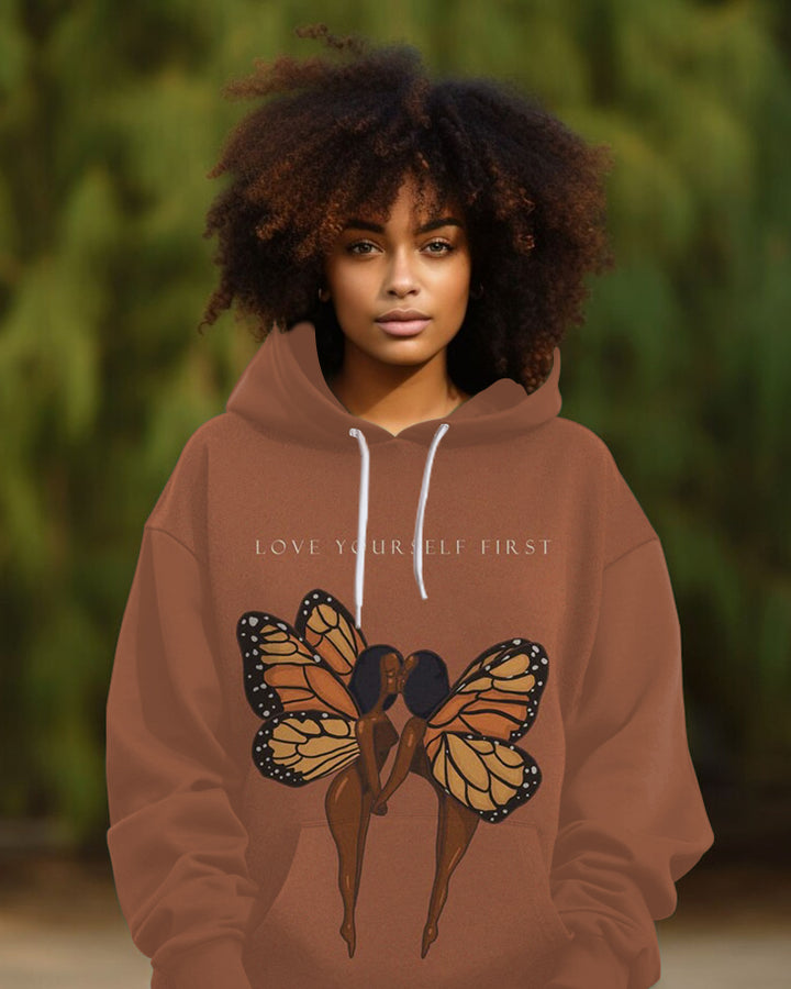 Love Yourself First Butterfly Cartoon Long-sleeved Hoodie