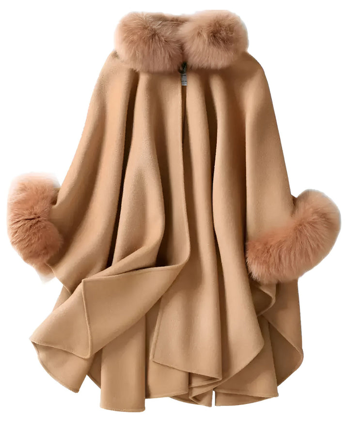 Autumn-Winter Hepburn-Style Wool Cape Coat (Rabbit Fur Collar) | Perfect for Self & Gift for BFF/Sister/Family