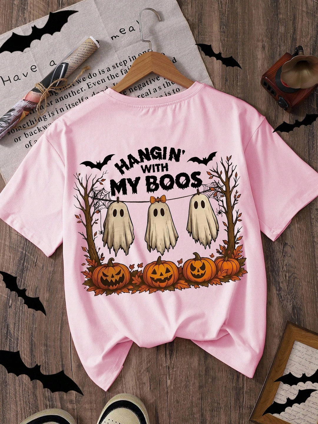 Hangin With My Boots Halloween Cotton Crew Neck Short Sleeve Tshirt