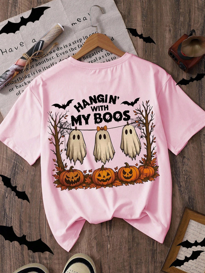 Hangin With My Boots Halloween Cotton Crew Neck Short Sleeve Tshirt