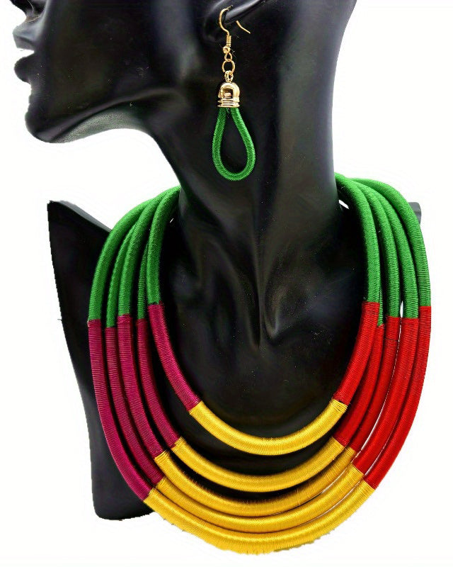 New Style Jewelry Set African Style Exaggerated Fashion Multi-layer Color Cotton Woven Necklace Collar Women's Accessories