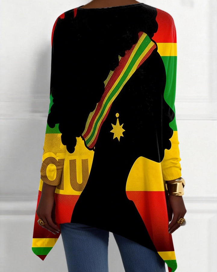 Black Cartoon History Month Printed Irregular Top