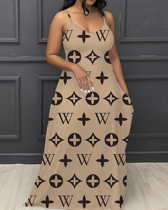 Alphabet Geometric Series V-Neck Pocket Cami Dress
