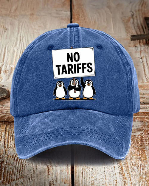 Penguin No Tariffs Print Wash Baseball Cap
