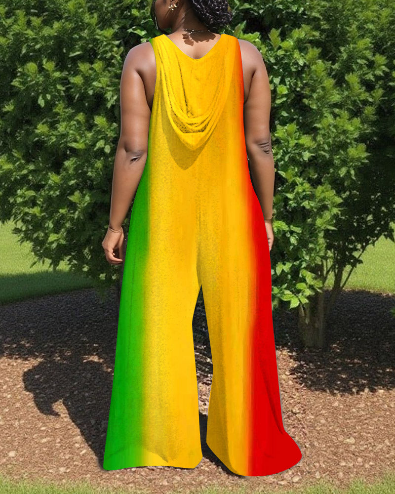 Juneteenth Colorful V-Neck Hooded Sleeveless Jumpsuit