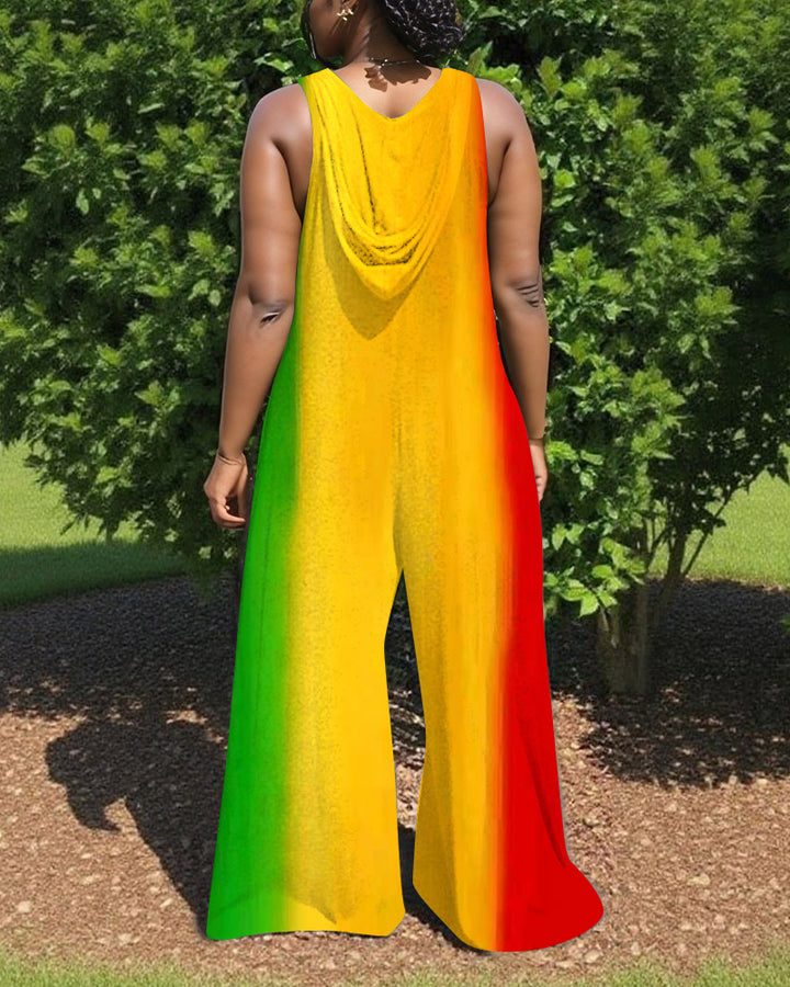 Juneteenth Colorful V-Neck Hooded Sleeveless Jumpsuit
