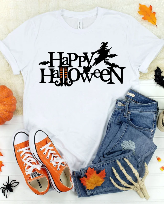 Happy Halloween 100% Cotton Crew Neck Short Sleeve Tshirt