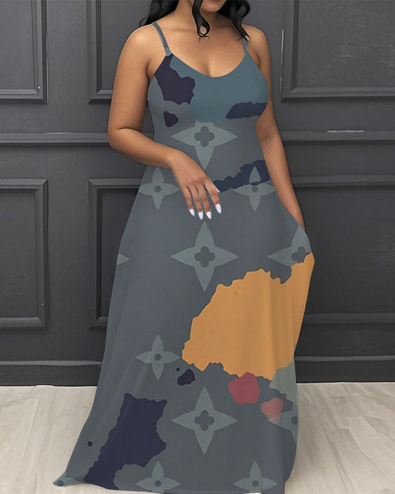 Alphabet Geometric Series V-Neck Pocket Cami Dress