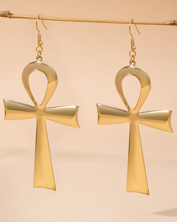 Ancient Egyptian Cross Metal Earrings