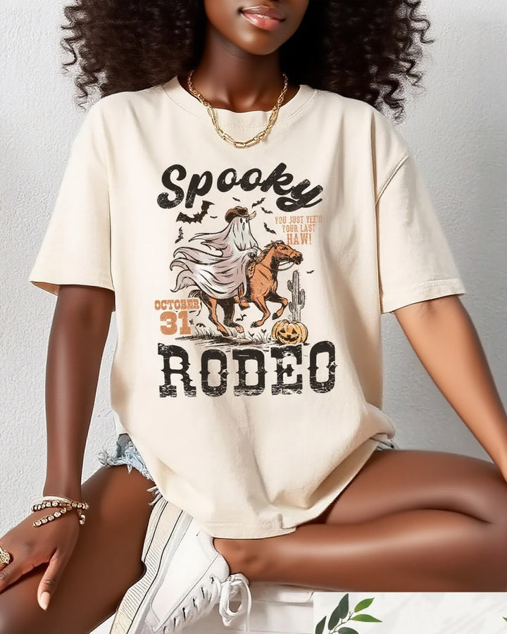 Halloween Spooky Rodeo 100% Cotton Crew Neck Short Sleeve Tshirt