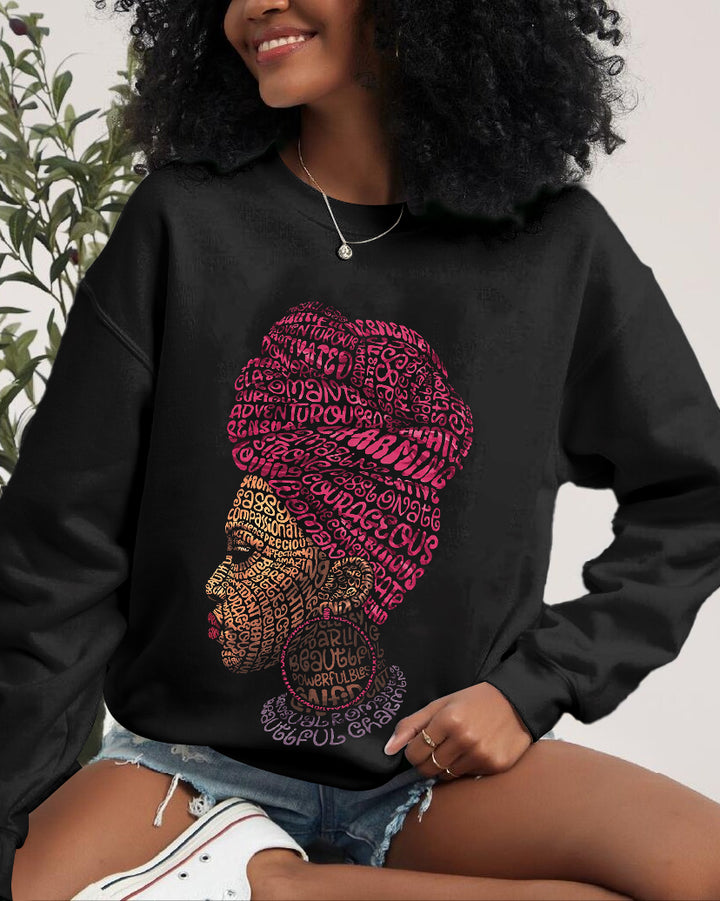 Black Woman Magic Crewneck Long Sleeve Sweatshirt