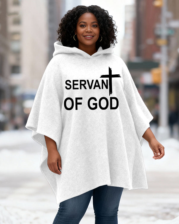 Servant OF GOD Print Fleece Hooded Loose Cape