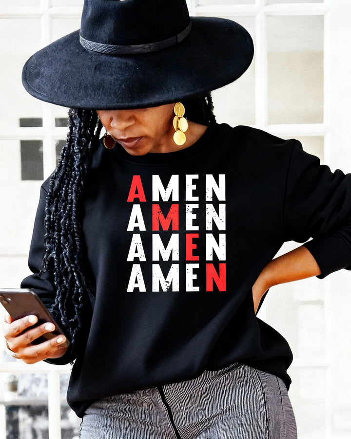 Christian Amen Letters Print Crewneck Long Sleeve Sweatshirt