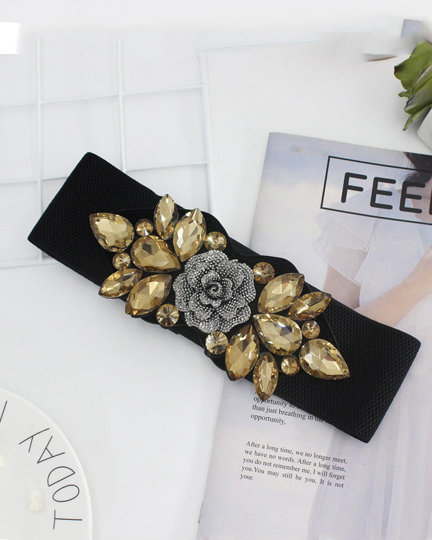 Rose Rhinestone-encrusted Elastic Waistband