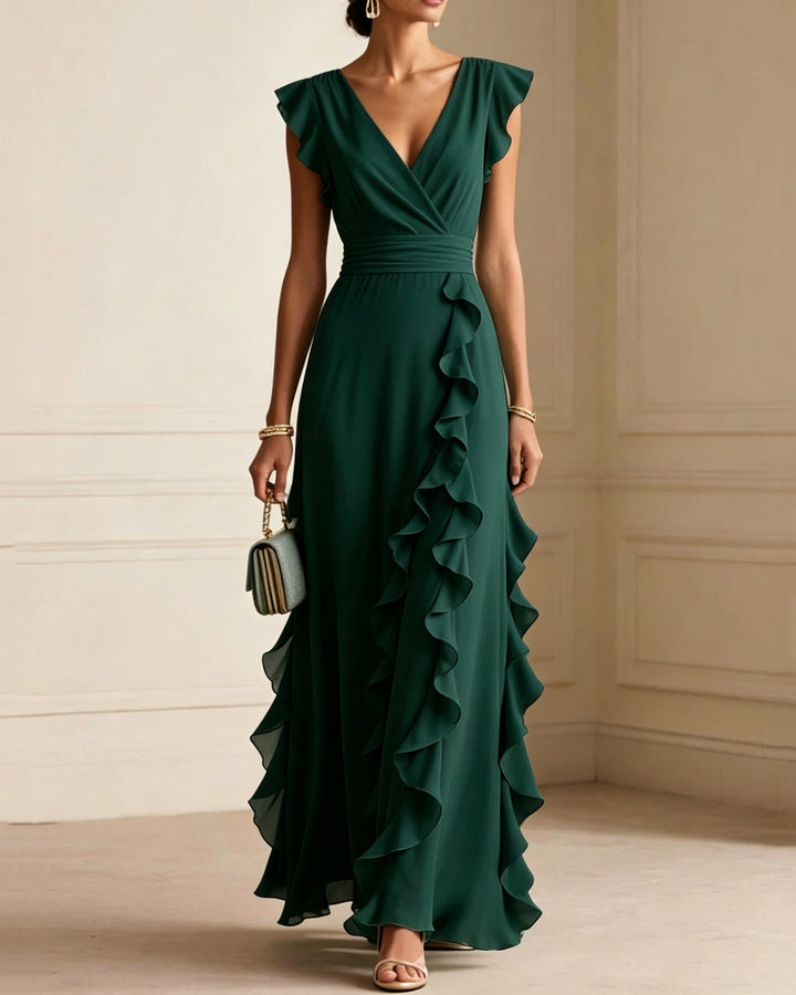 Elegant Ruffle Wrap Maxi Dress
