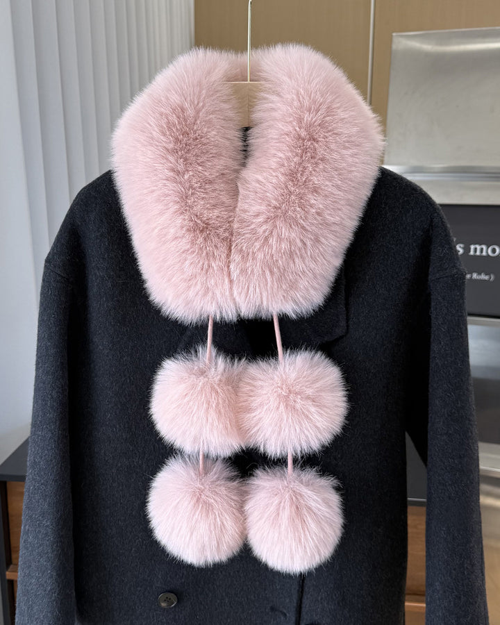 Women's Faux Fur Collar Scarf with Pom Poms