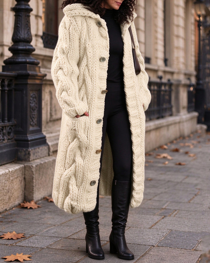Women's Chunky Cable Knit Oversized Long Sleeve Button Down Cardigan