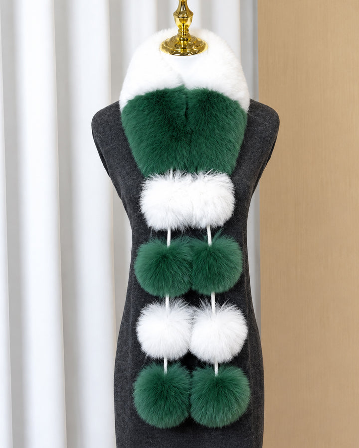 Women's Color Block Faux Fur Scarf with Pom Poms