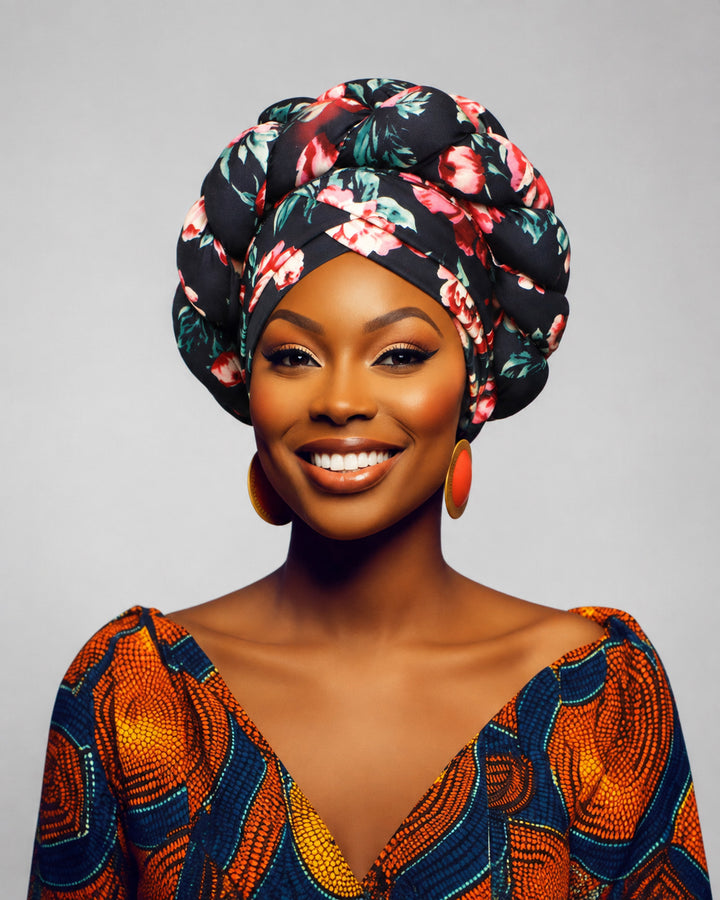 Fun Print Sponge Pigtail Turban Hat Headscarf Hat