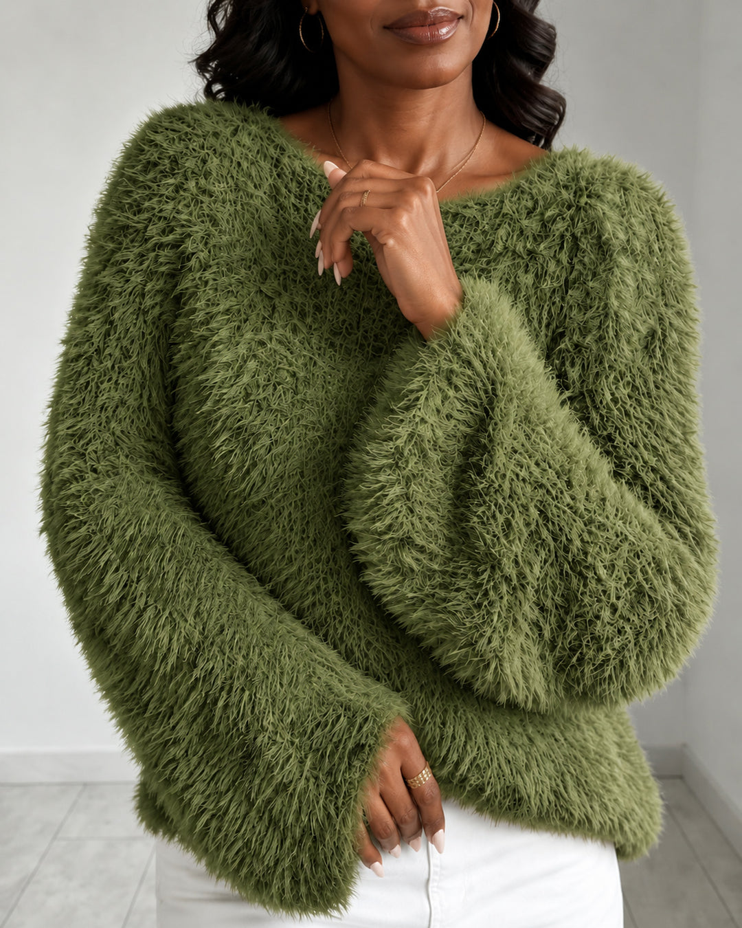 Women's Fuzzy Fluffy Oversized Long Sleeve Knit Sweater