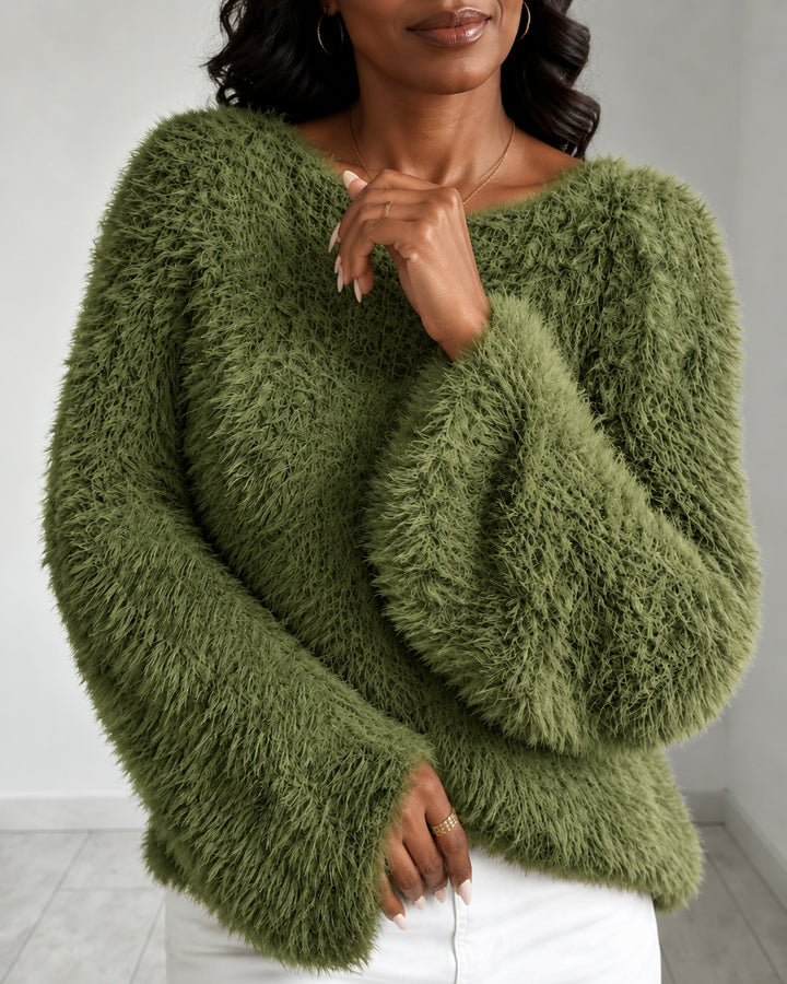 Women's Fuzzy Fluffy Oversized Long Sleeve Knit Sweater