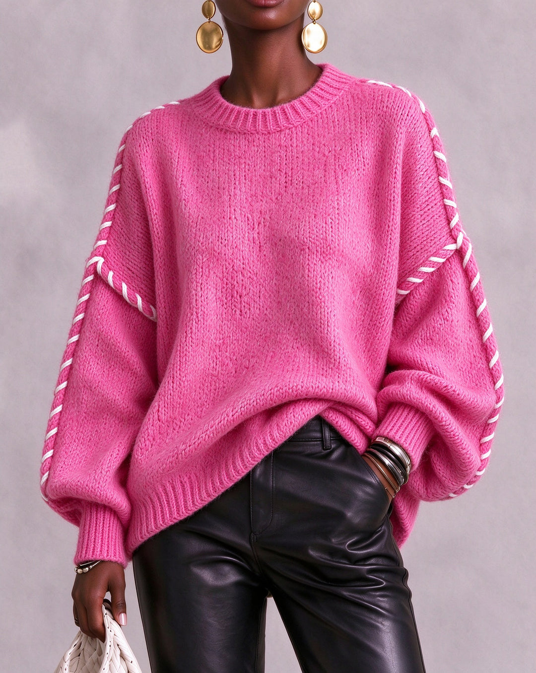 Women's Oversized Crew Neck Chunky Knit Sweater