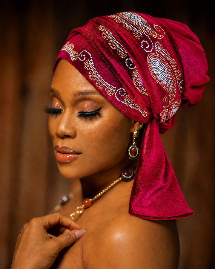 Rhinestone Velvet Cross Front Turban Hat
