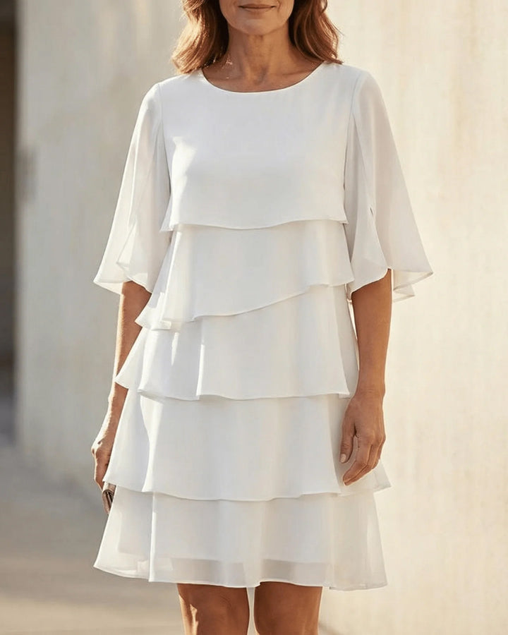 Round Neck Elegant Layered Ruffle Dress