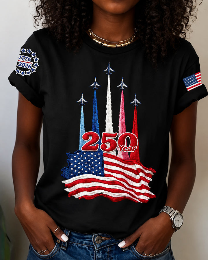 100% Cotton 250 Years American Flag Crew Neck Short Sleeve Tshirt