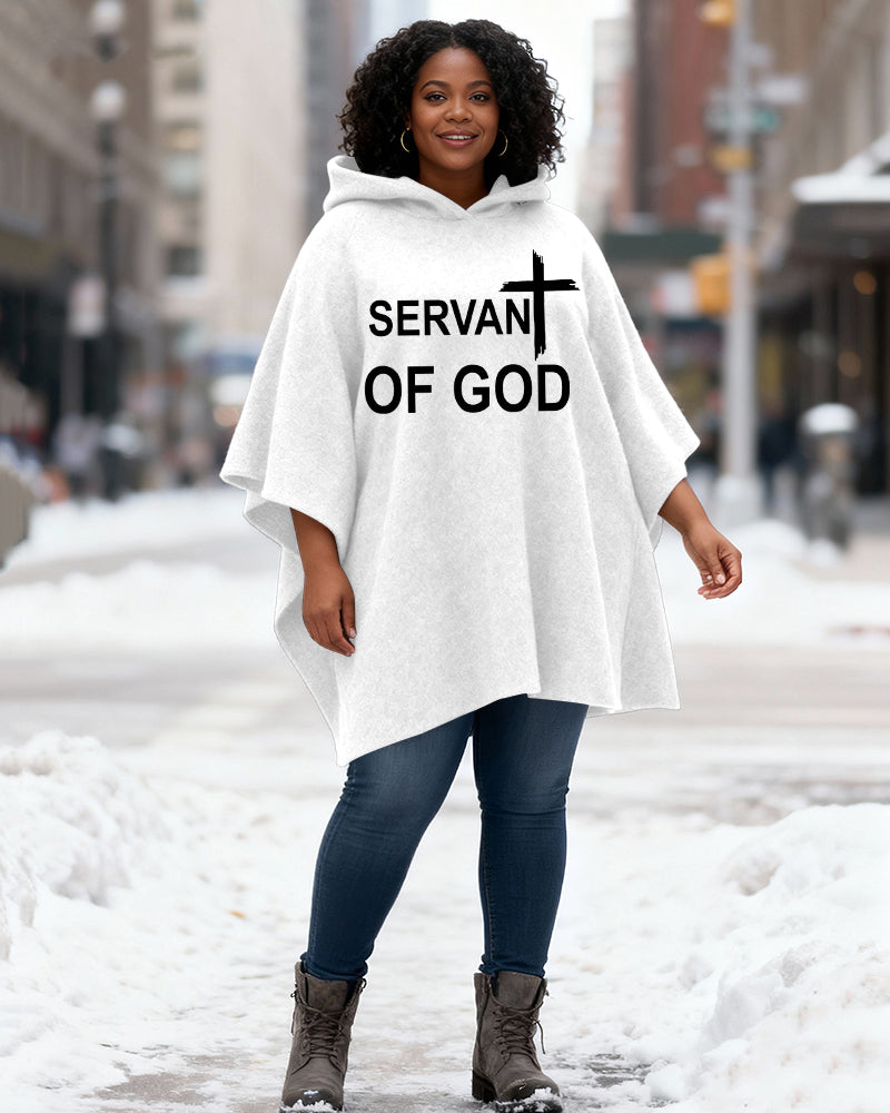 Servant OF GOD Print Fleece Hooded Loose Cape