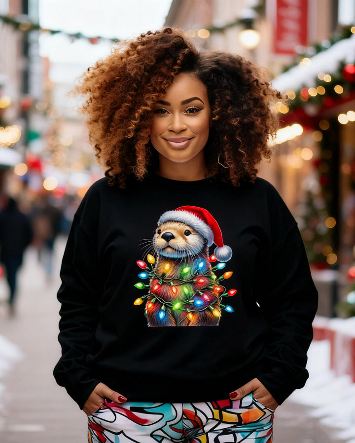 Sea Otters Lights Christmas  Crewneck Long Sleeve Sweatshirt