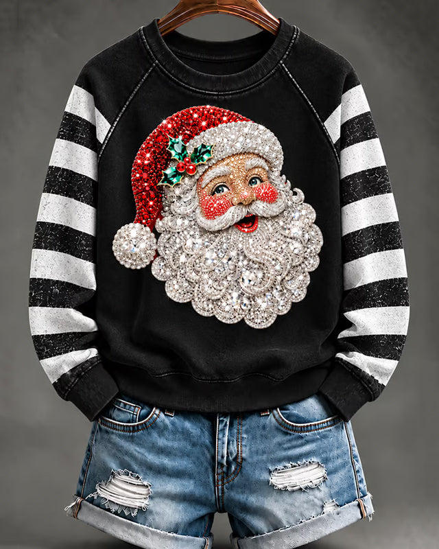 Women's Santa Claus Striped Print Round Neck Sweatshirt