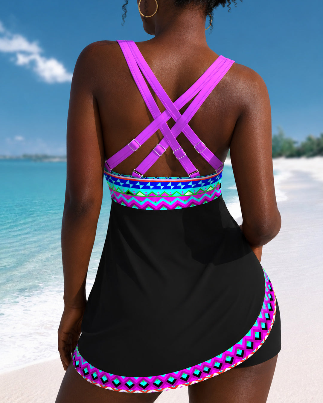 Geometric Pattern Prints High Waist Two Piece Swim Set
