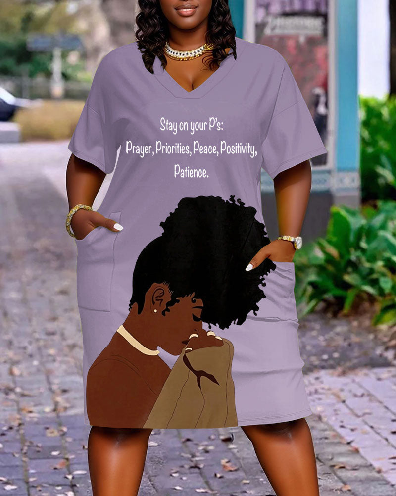 Stay On Your P'S Print Pocket Casual Dress