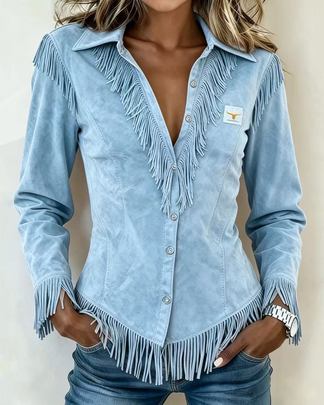Western Cowboy Style Fringed Long-sleeved Shirt