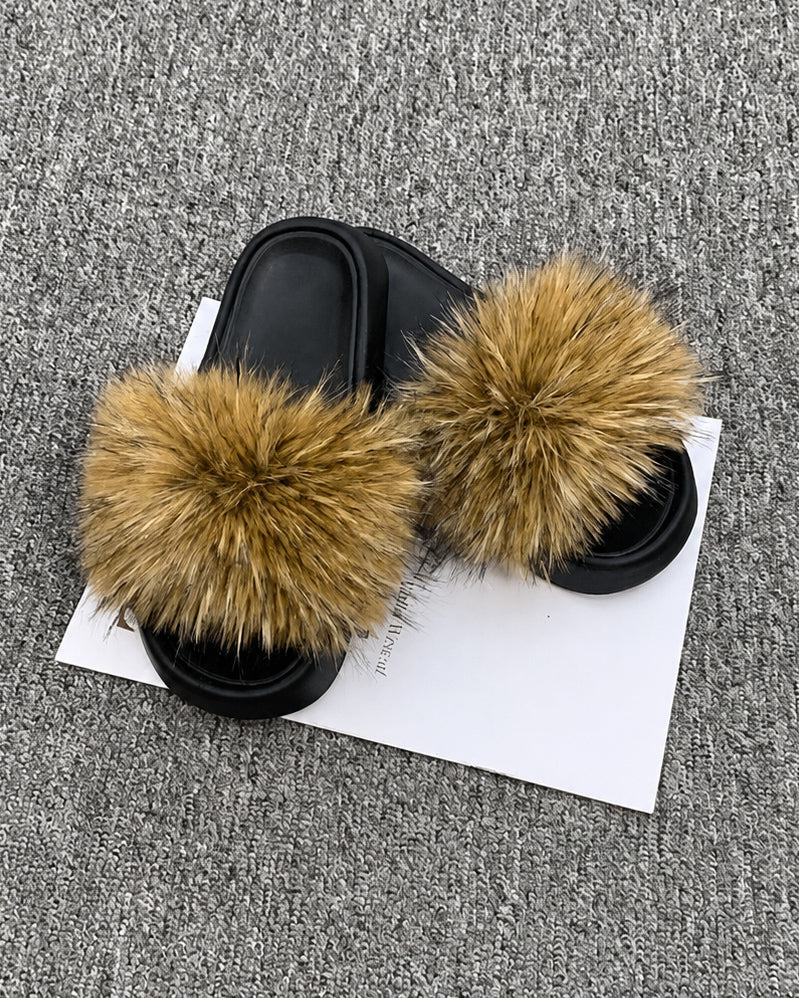 Stylish Raccoon Fur Casual Slippers