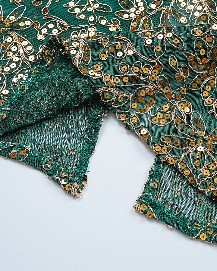 Plus Size Emerald Green Gold Embroidered Maxi Formal Gown