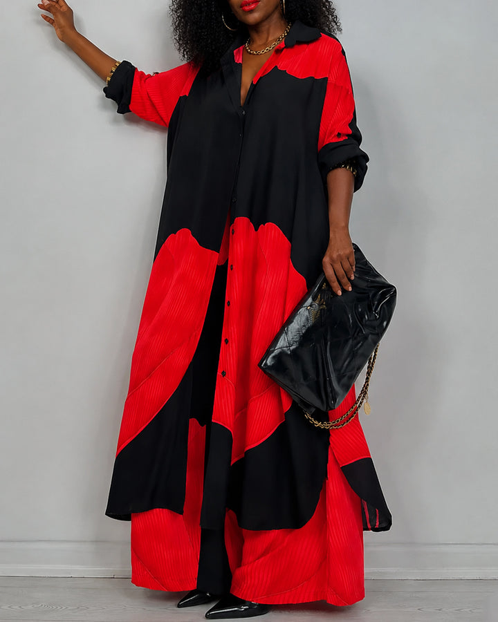 Casual Loose-fitting Shirt and Wide-leg Trousers Two-piece Set
