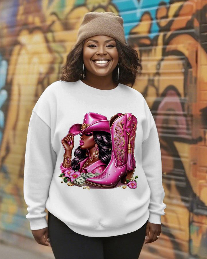 Black Cowgirl Boot Crewneck Long Sleeve Sweatshirt