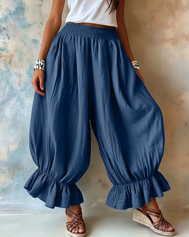 High Waist Loose Linen Blend Cropped Wide Leg Trousers